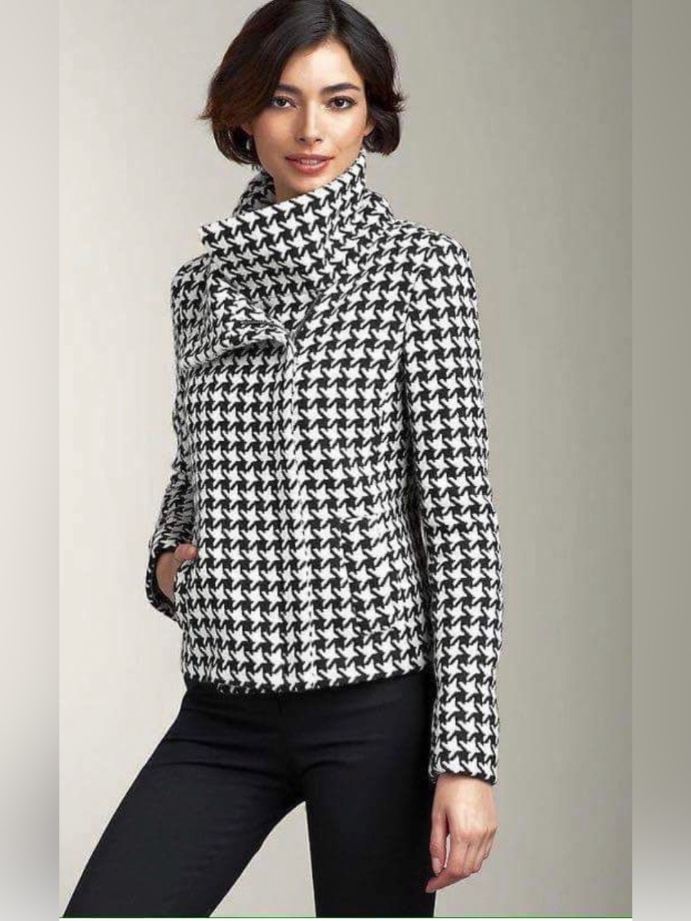 Talbots Houndstooth Blazer Jacket Sz 2 Petite Wool blend EUC